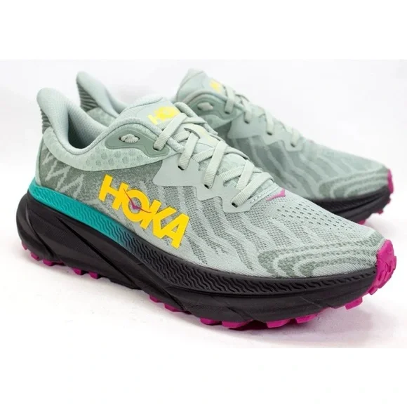 Hoka Challenger ATR 7 Womens Sz US 9.5 B Aloe Vera Black Trailing Running Shoes - Picture 1 of 13